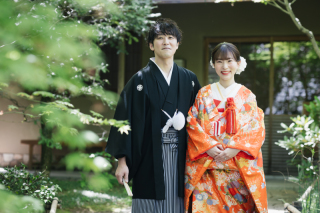 色打掛で庭園前撮り