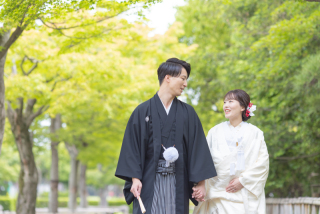 平成庭園で和装撮影