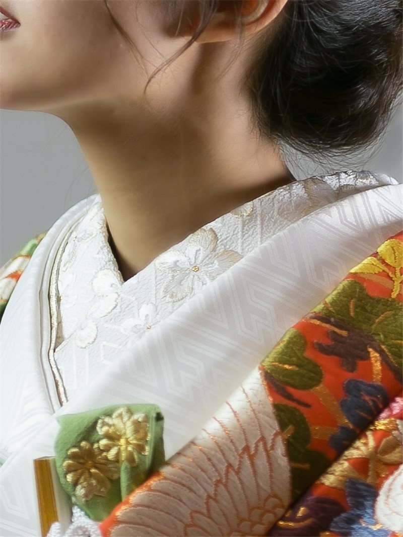 刺繍襟 桜(白地 白ｻﾔ)