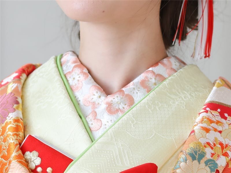 刺繍襟 梅(白地 白ﾋﾟﾝｸ)