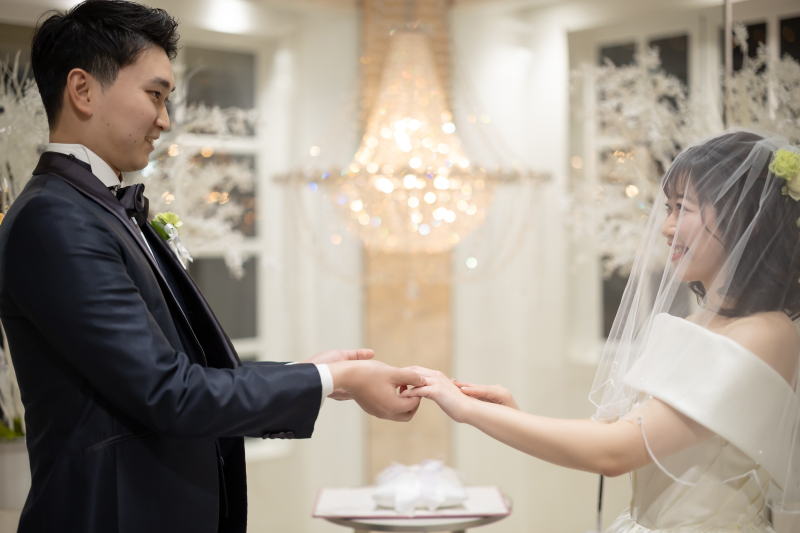 指輪交換のシーンも