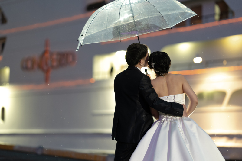 雨の中の撮影も素敵な思い出に