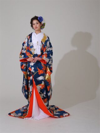 流水梅花鶴(紺) 