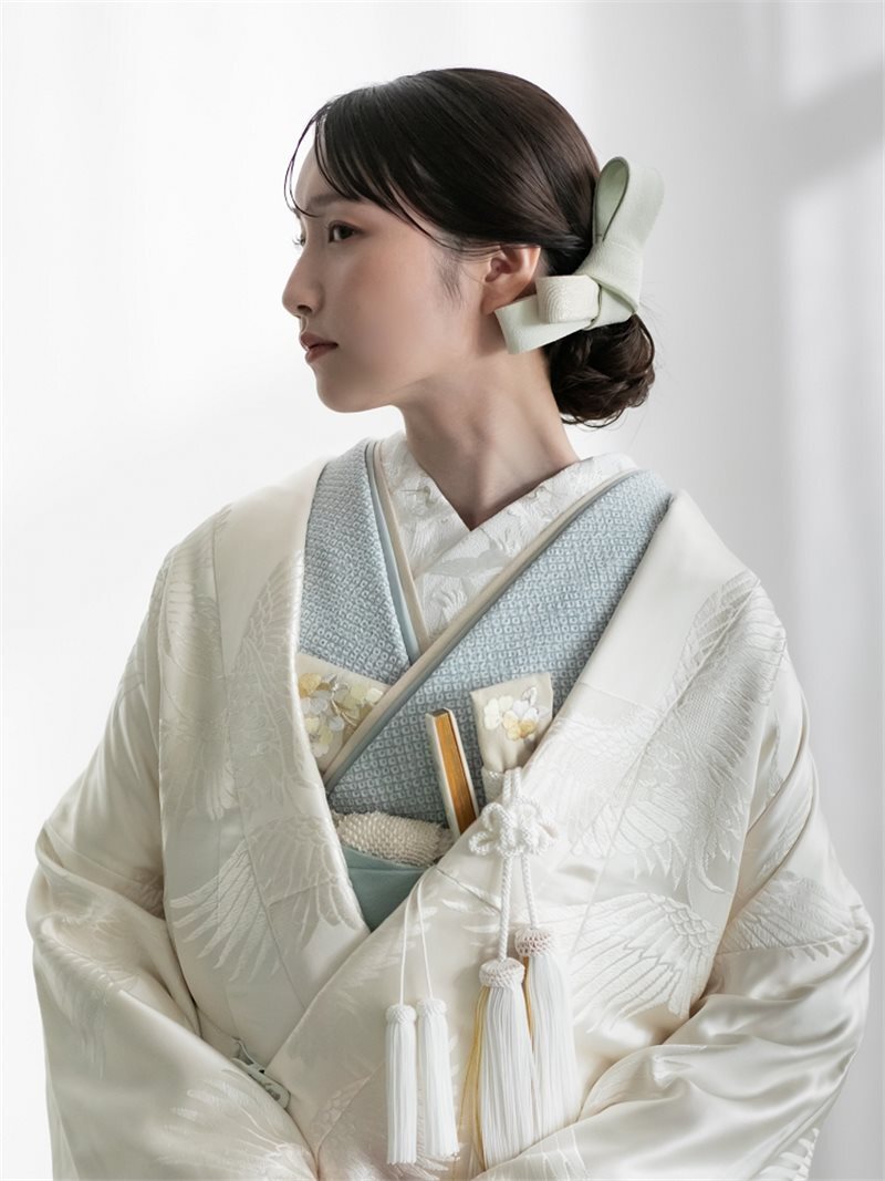 刺繍襟 群鶴