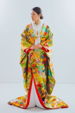 佐賀錦ひわ色露芝に花車