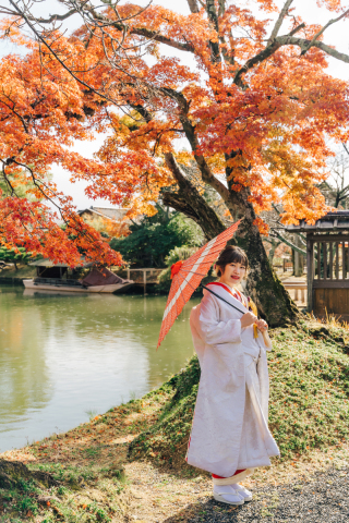 白無垢×お引き摺り×紅葉