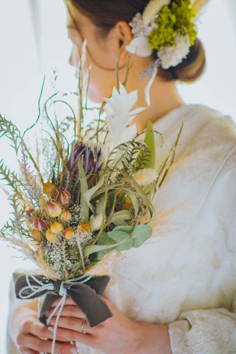こだわりのブーケ、髪飾り