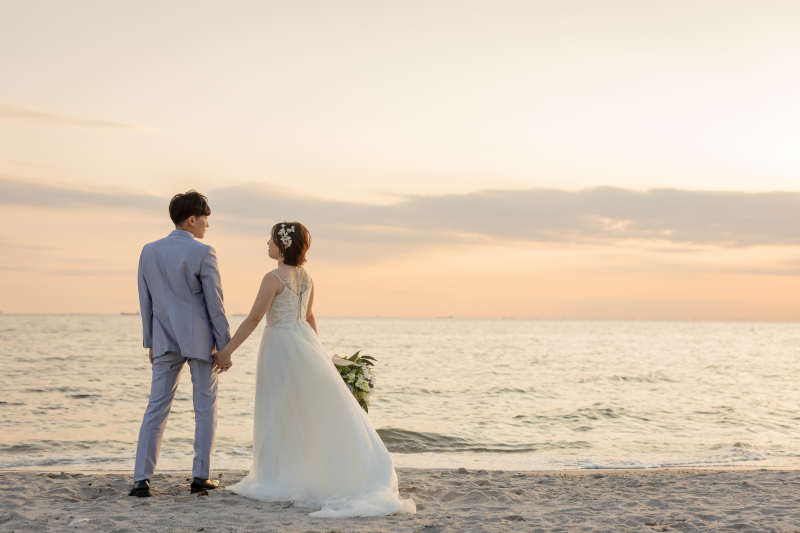 稲毛海浜公園の夕焼けウエディングフォト