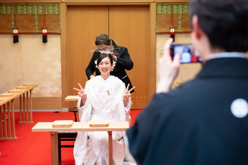 綿帽子取り付け中