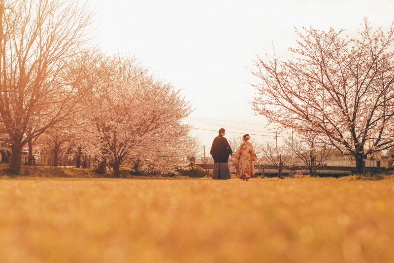 桜と共に撮影を