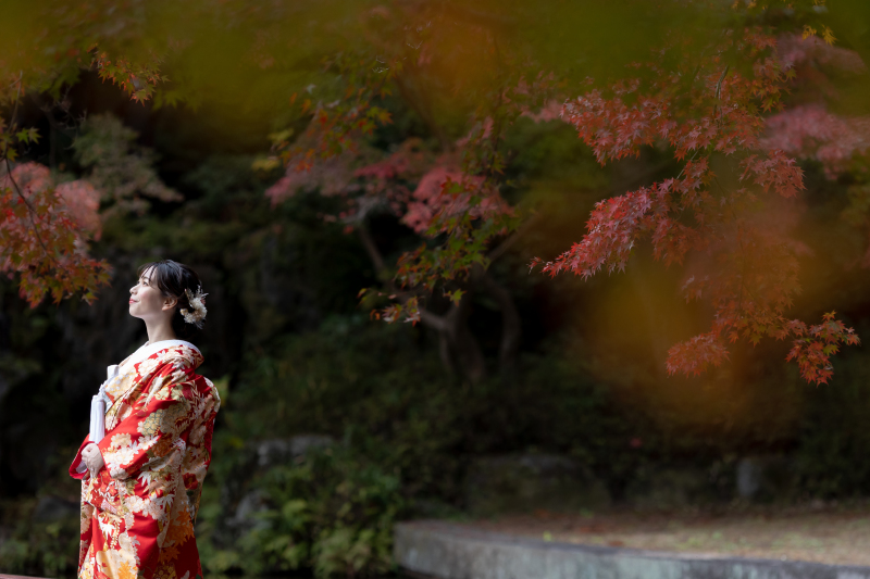 紅葉の中の新婦様