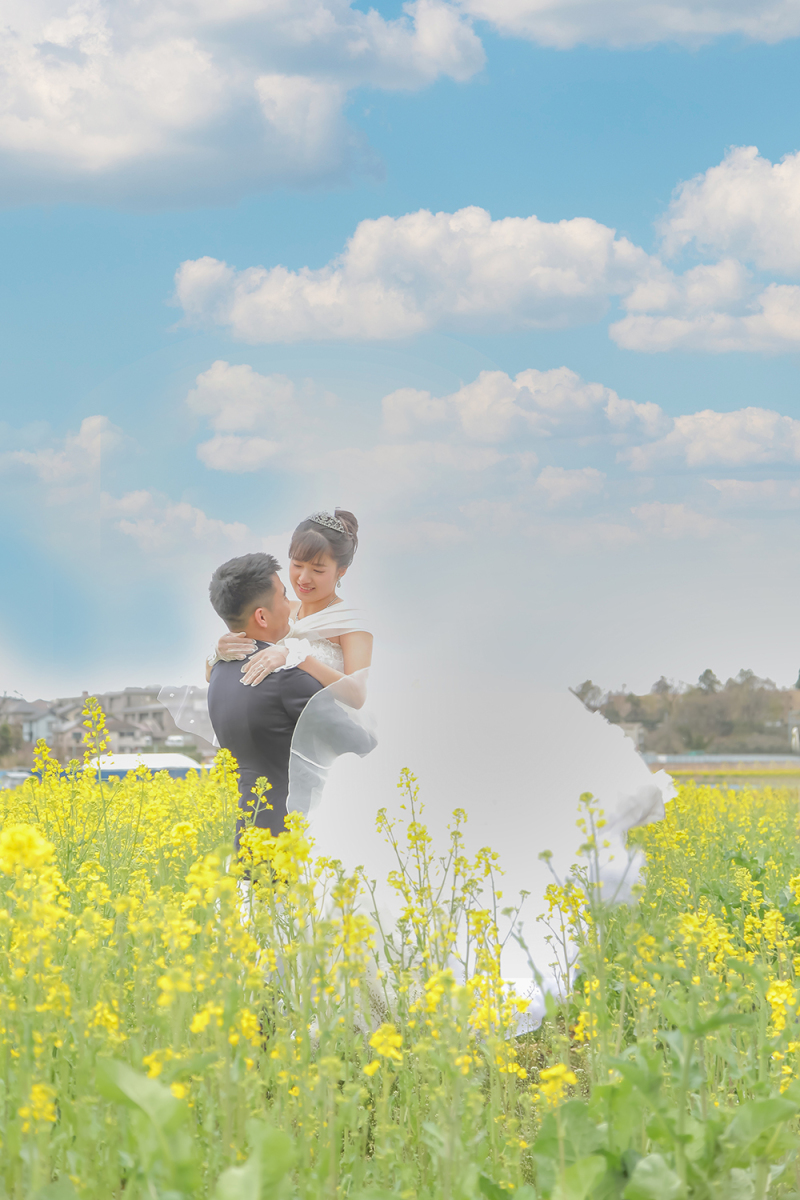 菜の花と抱っこショット♪