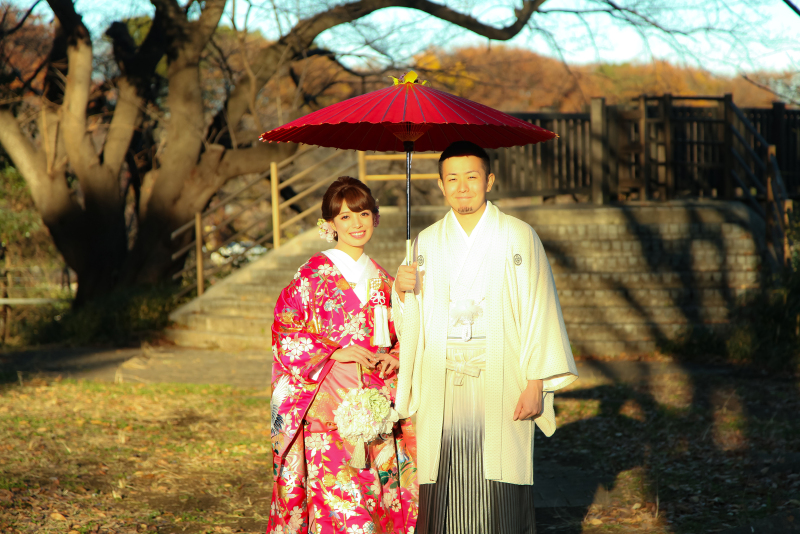 番傘と夕日（ロケーション）