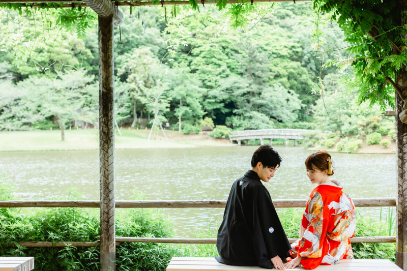新緑が美しく輝く三渓園での撮影