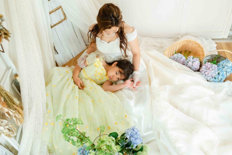 スタジオの紫陽花ブースで撮影