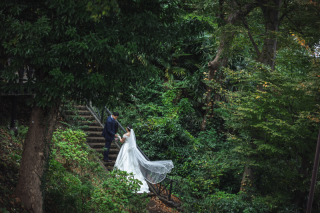 花と緑に囲まれたオランダのような庭園で