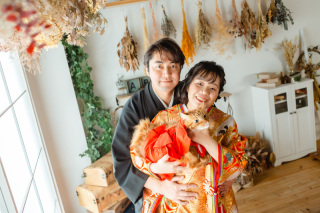 ねこちゃんと一緒に和装スタジオ撮影！