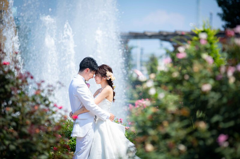 山下公園の噴水と一緒に♡
