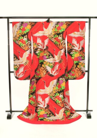 赤に黒ラインの色打掛