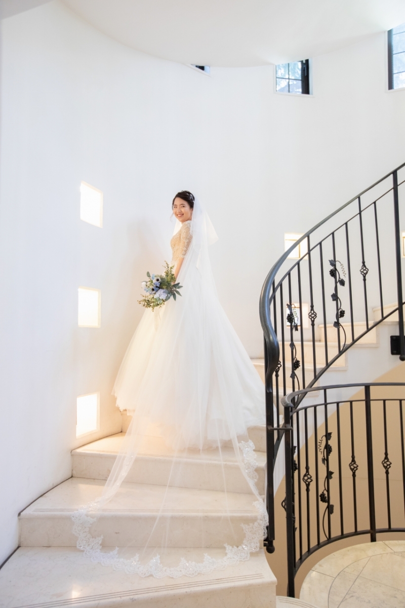 階段でロングベールを