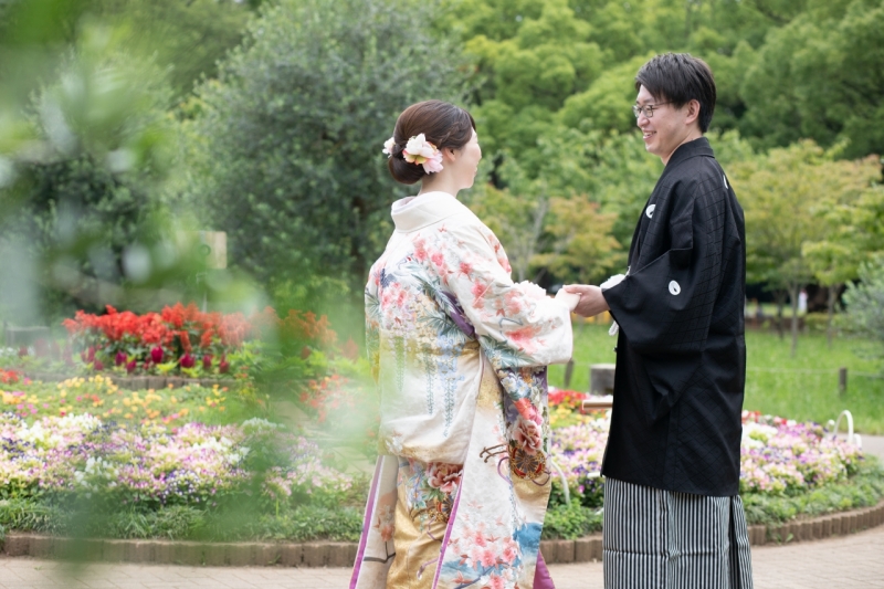 花壇の色とりどりのお花