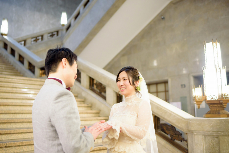 指輪交換シーンも