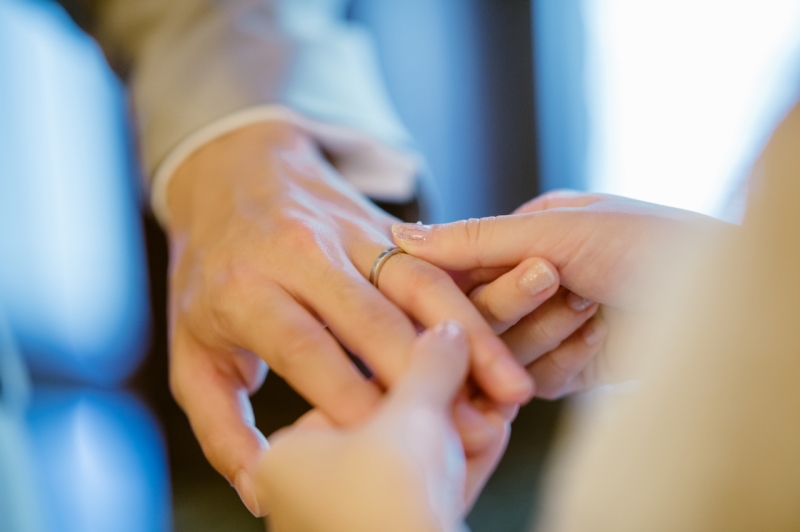 指輪交換シーンも