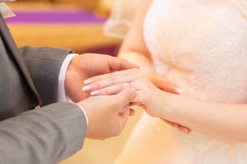 指輪交換シーンも