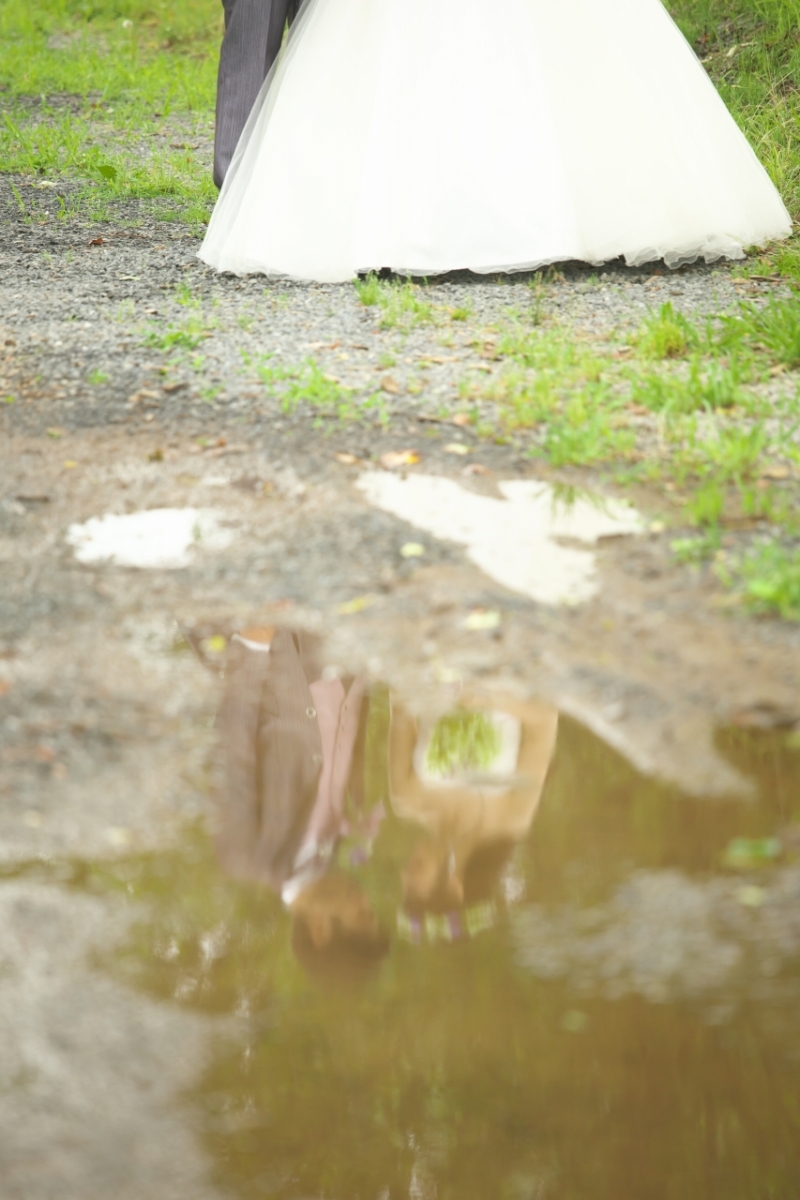 水たまりを使って。