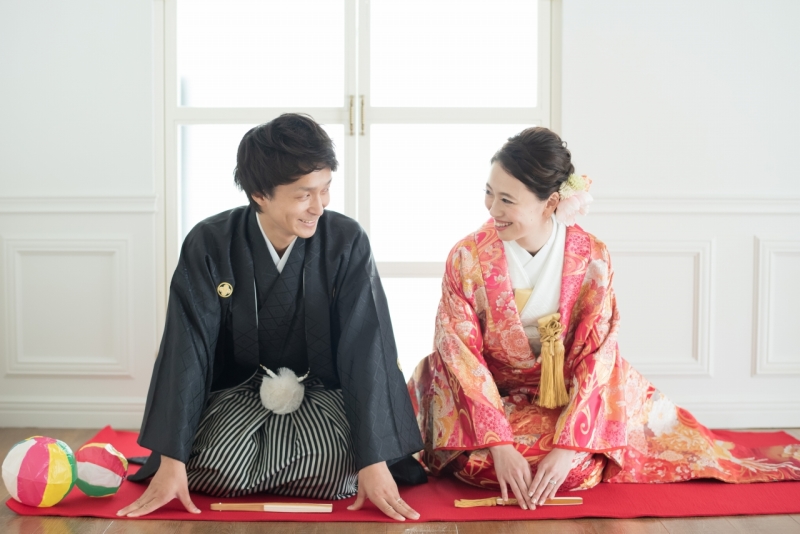 ピンクの色打掛にお着替え