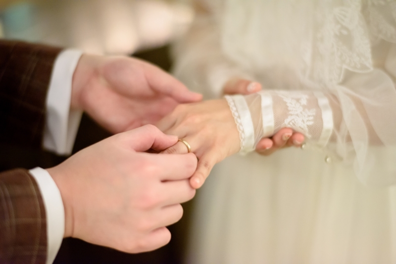 指輪交換のシーンも