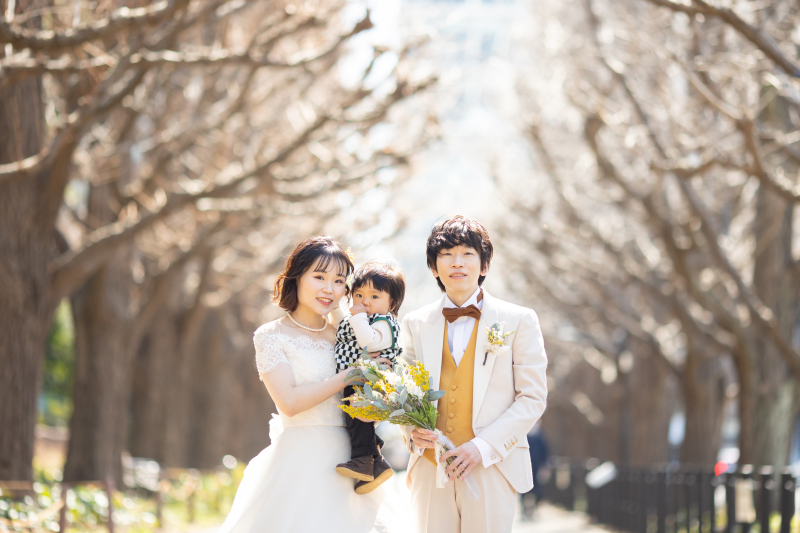 並木のまんなかで集合写真!