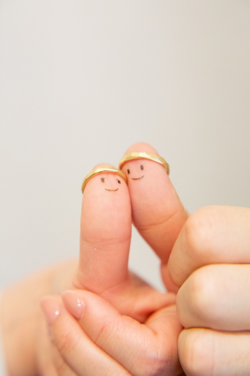 親指にリングをはめて