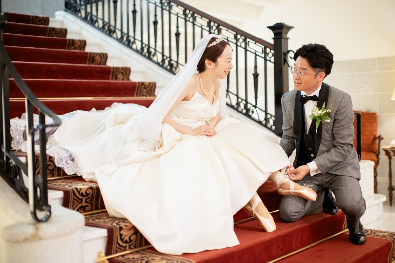 お持ち込み小物のトゥーシューズを履いて