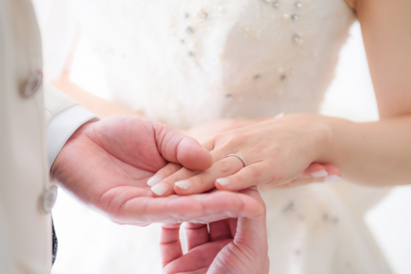 指輪交換シーンも