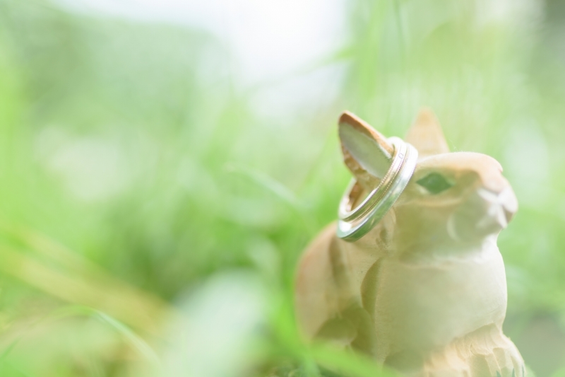 ウサギの小物でリングピロー
