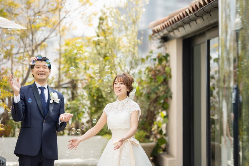 お庭でシャボン玉も