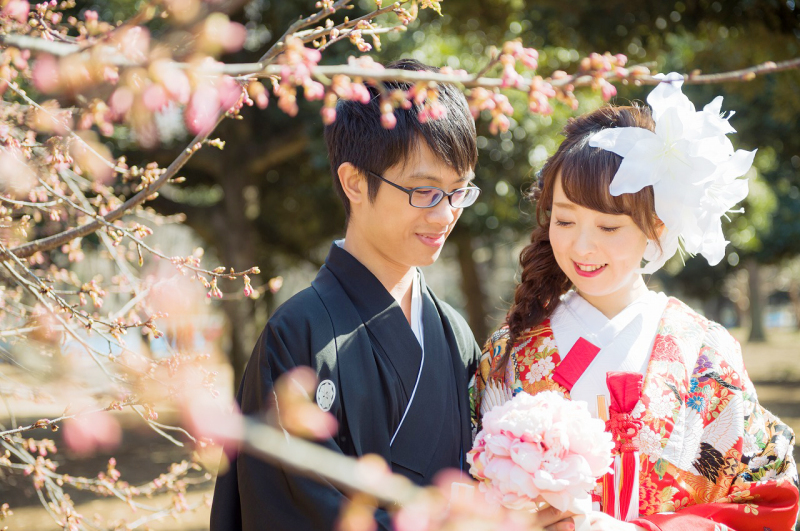 ほんのりピンクの梅と