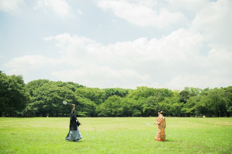 和装でバドミントン！