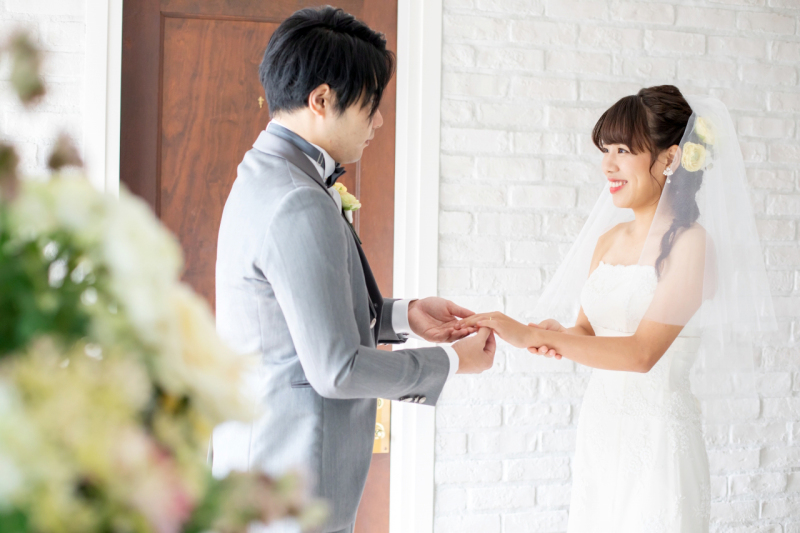 指輪交換シーンも