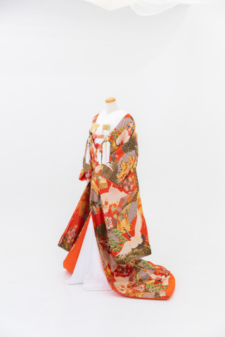 120 赤 鶴扇 刺繍