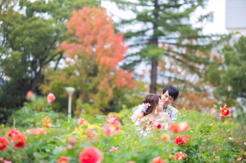 広い靱公園には綺麗なお花畑♪