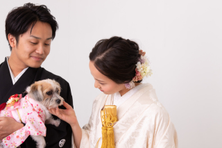 ワンちゃんも一緒に和装スタジオ撮影♪