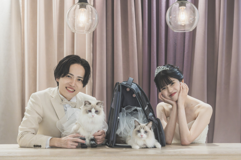 猫ちゃんと一緒にファミリーフォト♪館内洋装プラン