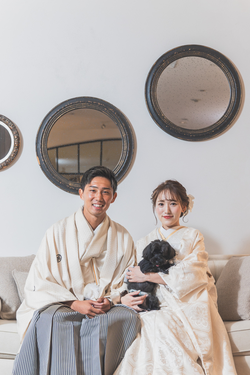 ワンちゃんとソファでまったり撮影スタート