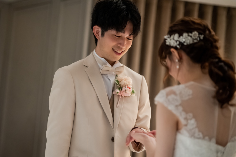 指輪交換のシーンも