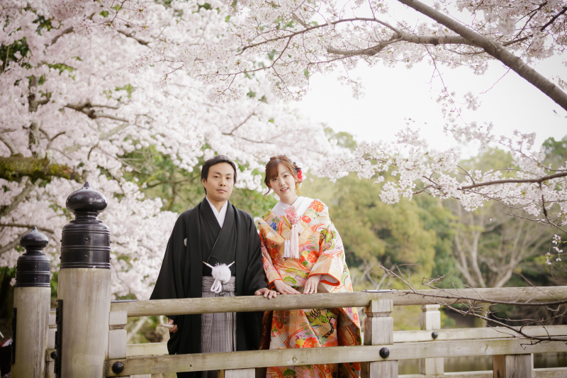 山の木々をバックに