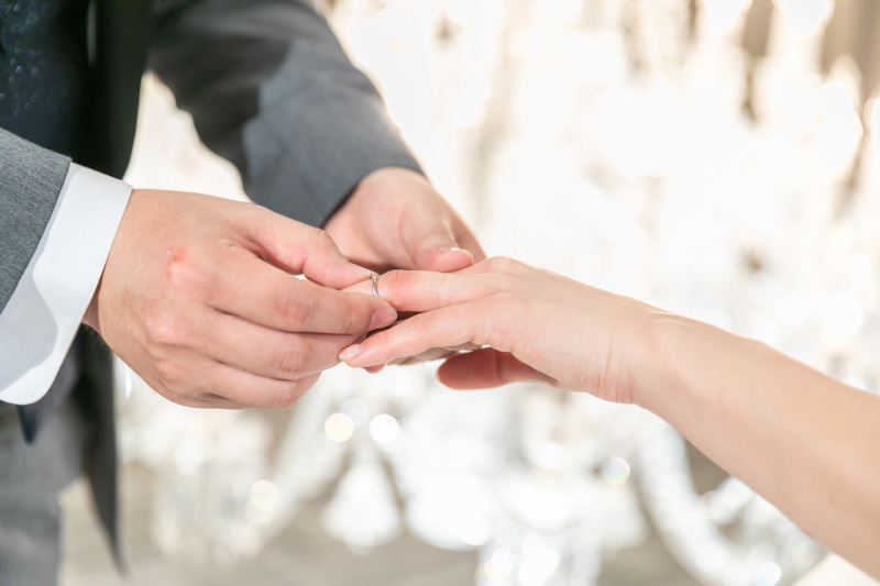 指輪交換のシーンも