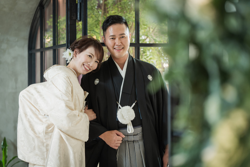 ワンちゃんと一緒に館内和装撮影♡