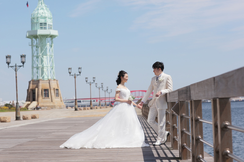 綺麗な景色にウェディングドレス